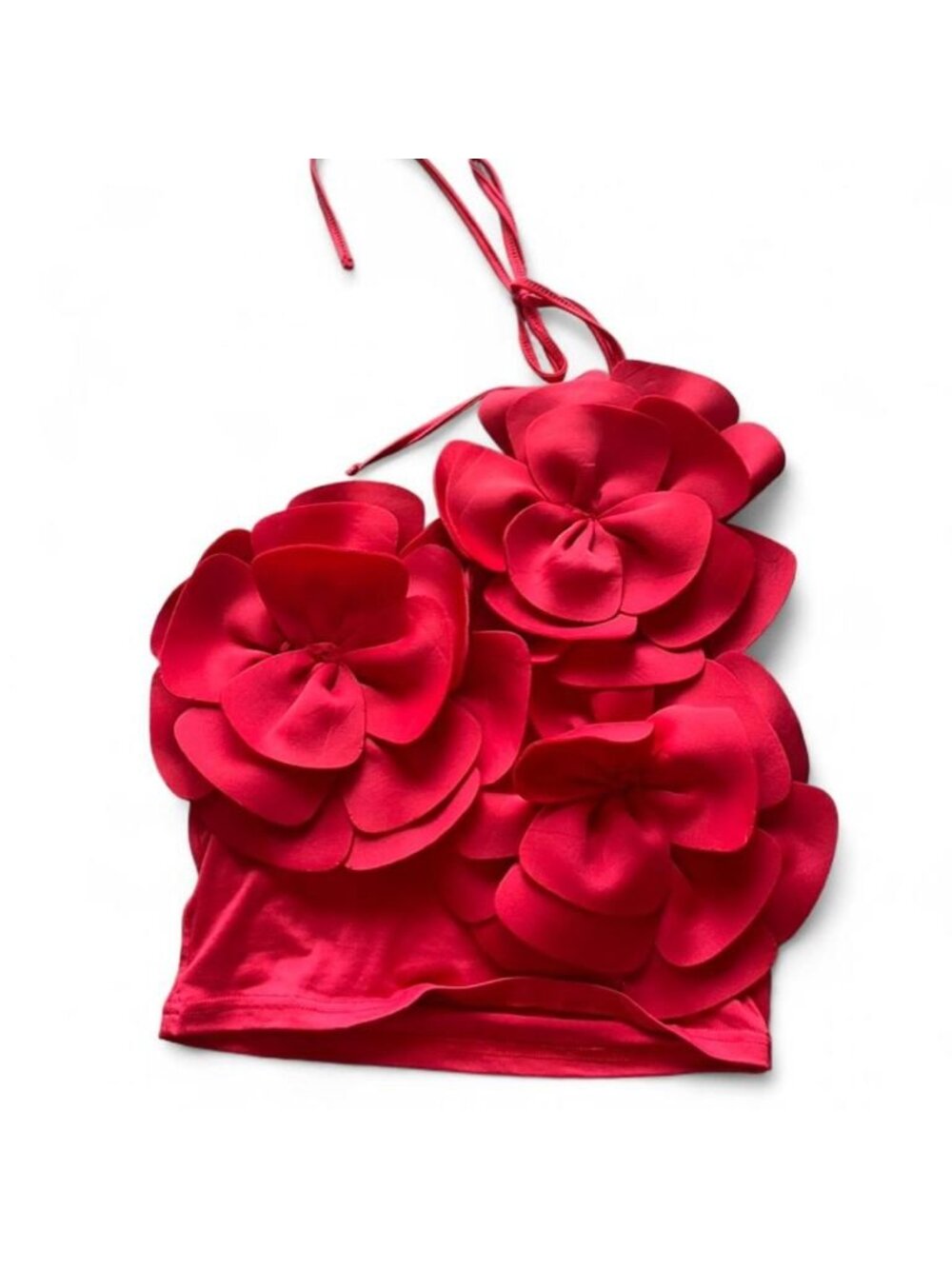 Red Flower Small Crop Top w/Red Belt Hair Accessories Pearls Roses Victorian Set - Picture 3 of 8